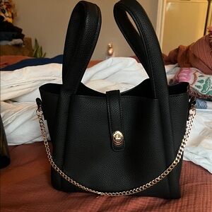 a new day Black Shoulder Bag with Gold Chain